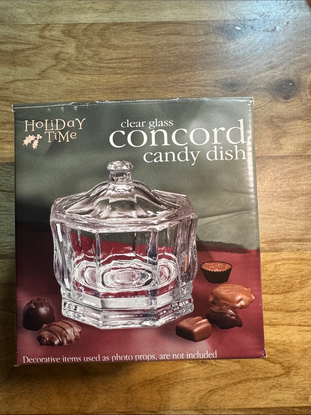 Vintage Holiday Time Clear Glass Concord Candy Dish - Transparent